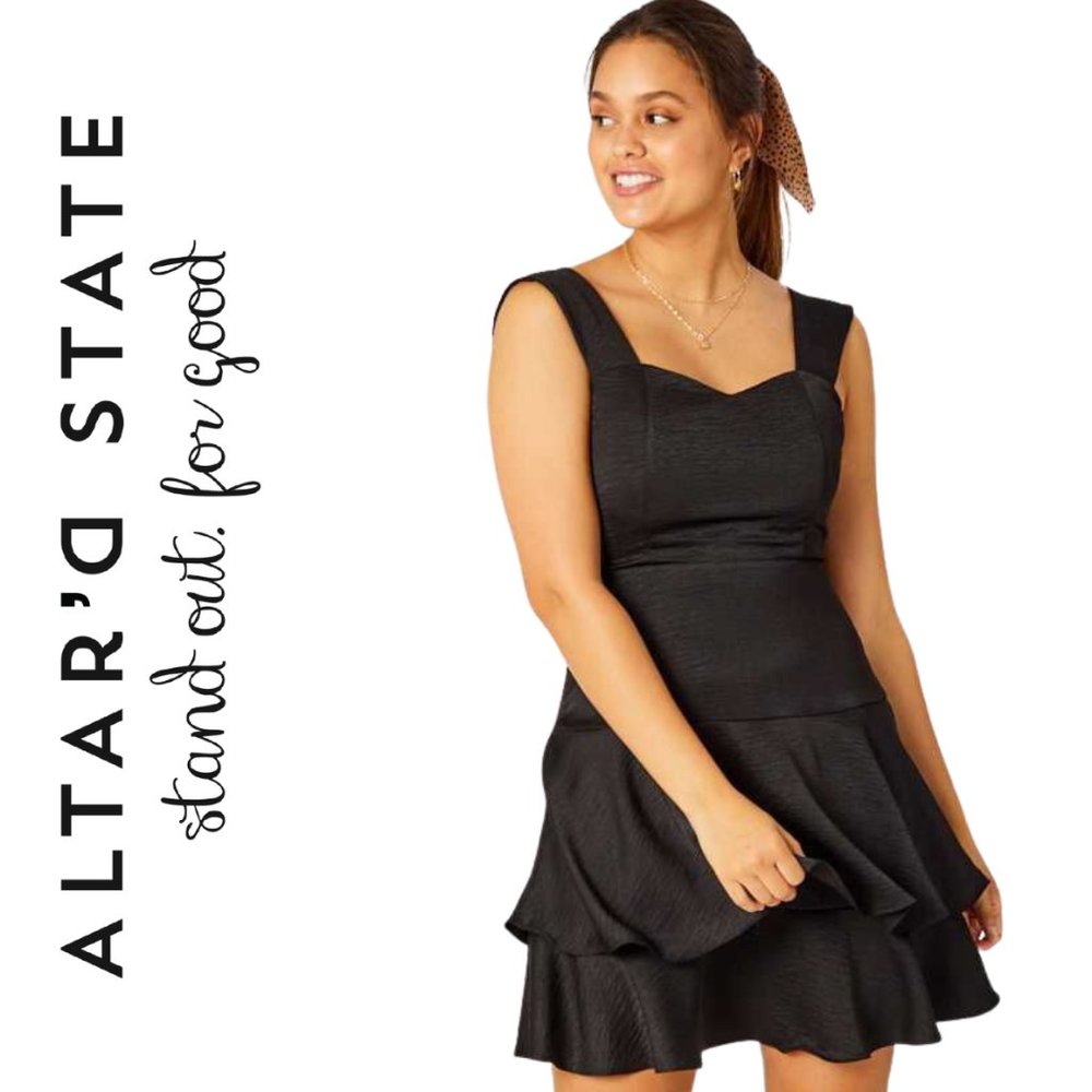 Altar'd State Women's Cordelia Black Sleeveless Mini Dress Ruffles SZ Medium NWT